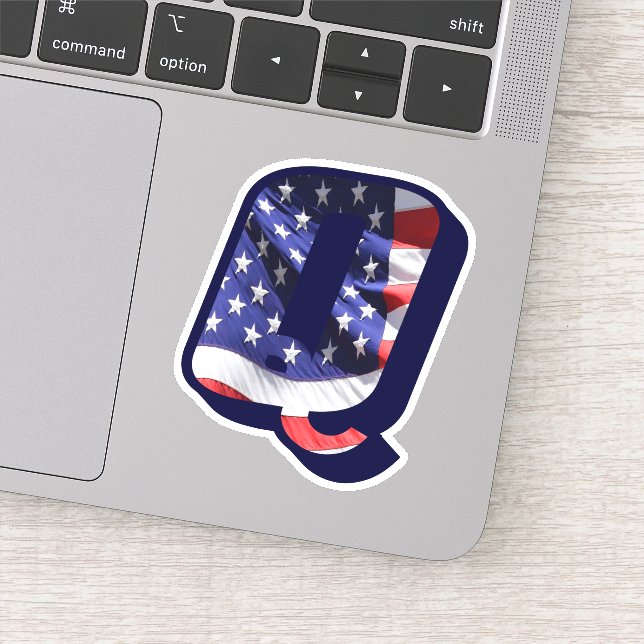 Monogram Q American Flag Letter Q Initial USA Sticker (Detail)