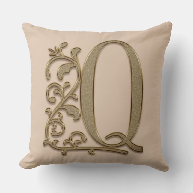Monogram Q Creamy Mocha, Family, Wedding Birthday Throw Pillow (Front)
