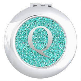 Monogram Q druzy crystal - aquamarine Makeup Mirror