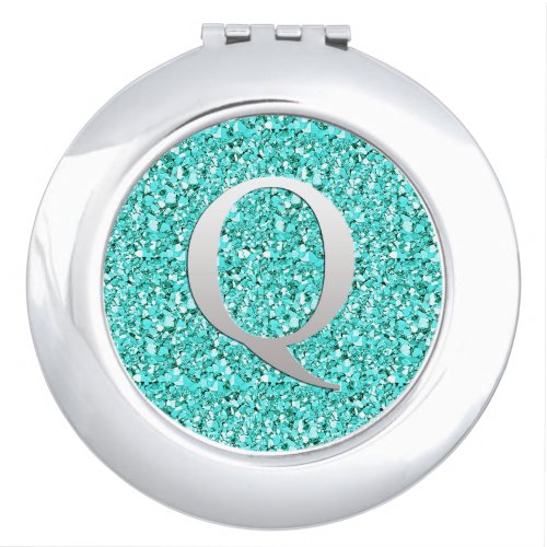 Monogram Q druzy crystal _ aquamarine Makeup Mirror