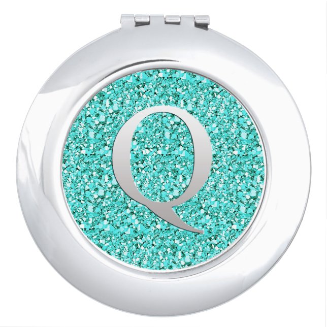 Monogram Q druzy crystal - aquamarine Makeup Mirror (Front)