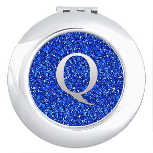 Monogram Q druzy crystal _ Sapphire blue Compact Mirror