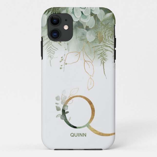 Monogram Q Elegant Greenery Case-Mate iPhone Case (Back)