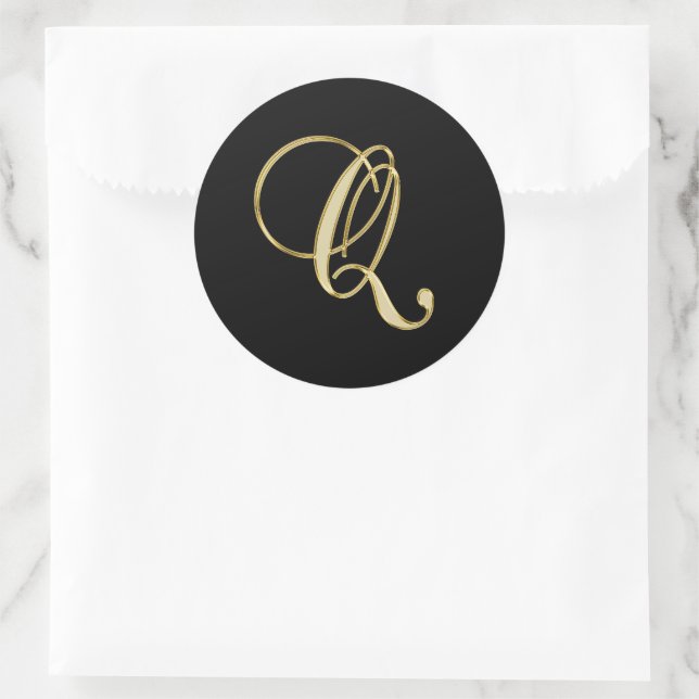 Monogram Q gold script Classic Round Sticker (Bag)