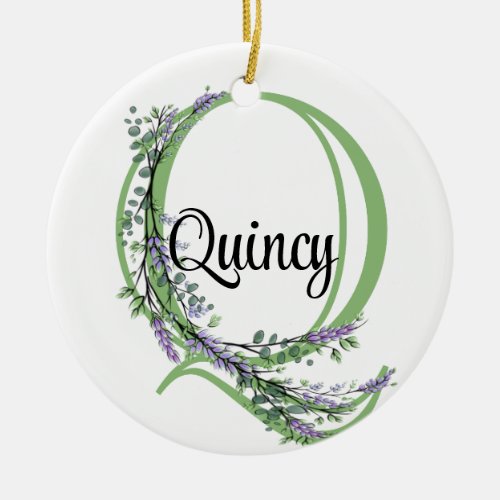 Monogram Q Lavender Eucalyptus Ceramic Ornament
