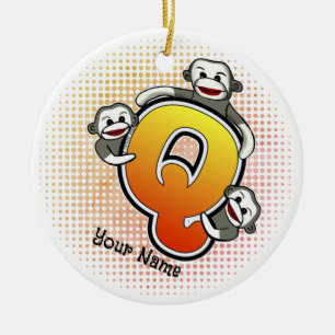 Monogram Q Sock Monkey Ceramic Ornament