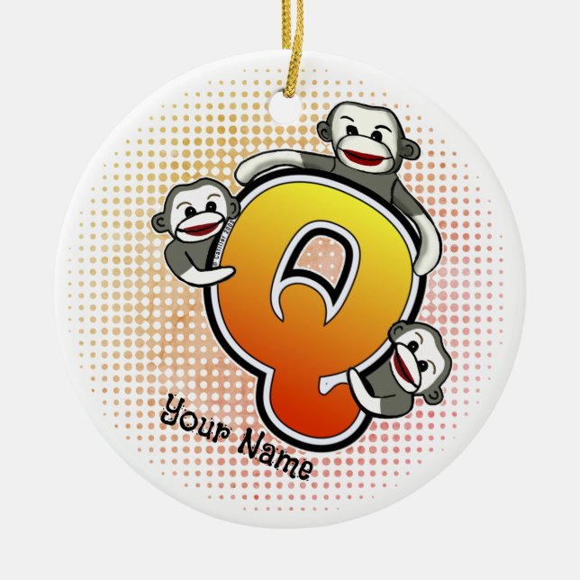 Monogram Q Sock Monkey  Ceramic Ornament (Front)