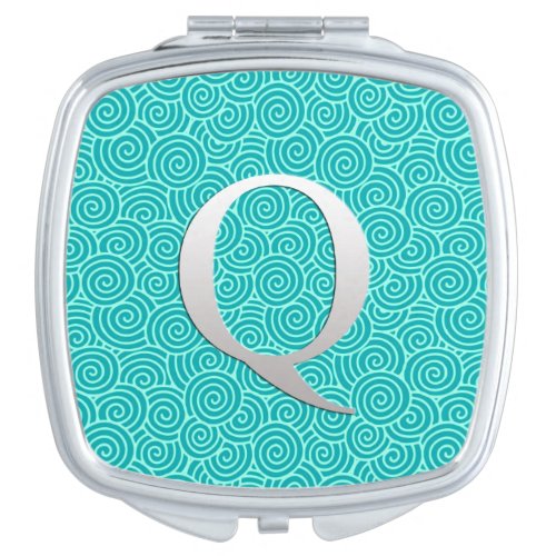 Monogram Q  swirl pattern _ turquoise and aqua Compact Mirror