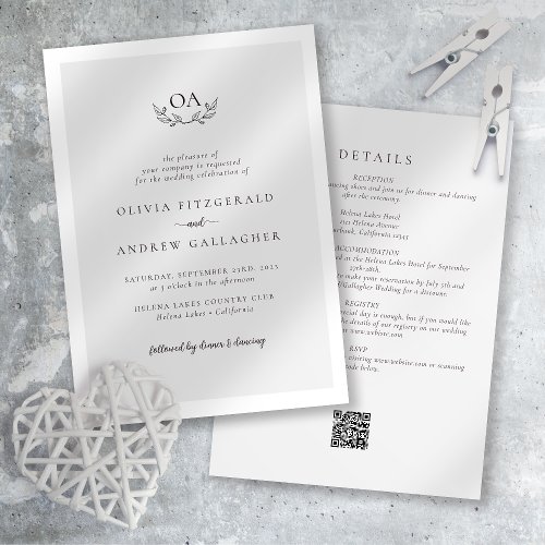 Monogram QR Code All in One Wedding Invitation