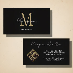 Monogram QR Code Black Gold Business Card