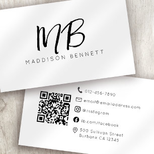 Monogram QR Code Minimalist Business Card