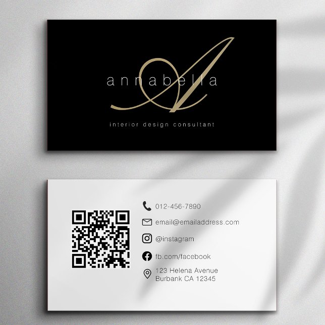 Monogram QR Code Minimalist Business Card (Creator Uploaded)