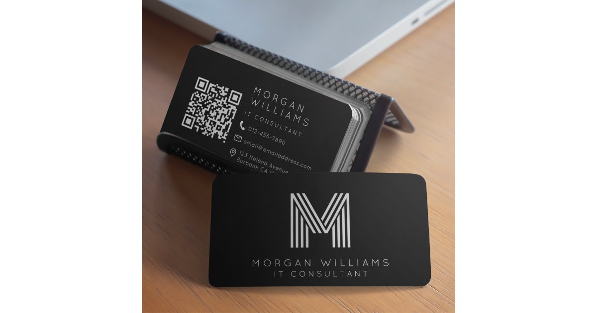 Monogram QR Code Minimalist Icons Business Card | Zazzle