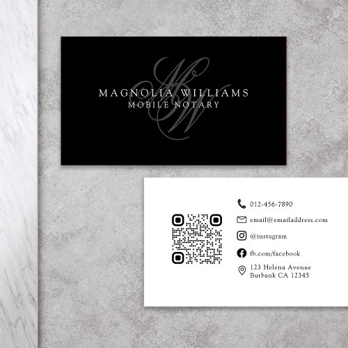 Monogram QR Code Minimalist Public Notary  Business Card