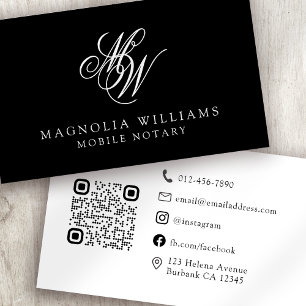 Monogram QR Code Minimalist Public Notary Business Card