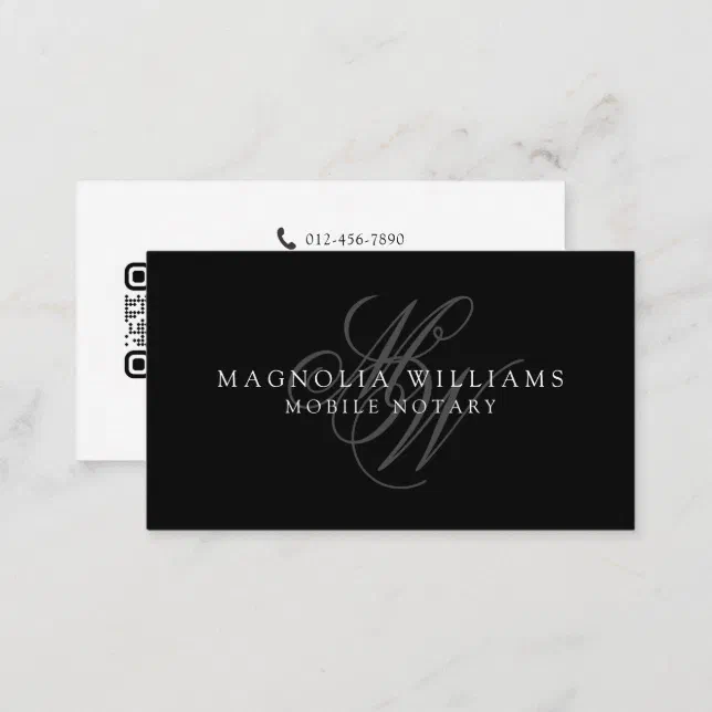 Monogram QR Code Minimalist Public Notary Business Card | Zazzle