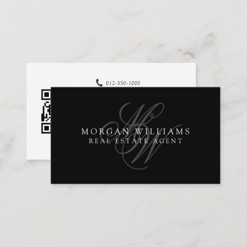 Monogram QR Code Minimalist Real Estate Agent Business Card