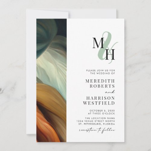 Monogram QR Code Moody Abstract Floral Wedding Invitation