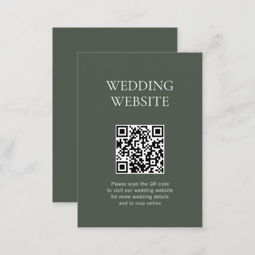 Monogram QR Code Moss Green Wedding Website Enclosure Card
