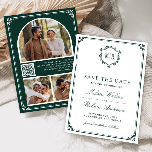 Monogram QR Code Photo Collage Emerald Wedding Save The Date