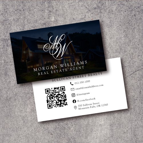Monogram QR Code Photo Overlay Real Estate Agent  Business Card