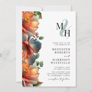 Monogram QR Code RSVP Fall Floral Autumn Wedding Invitation