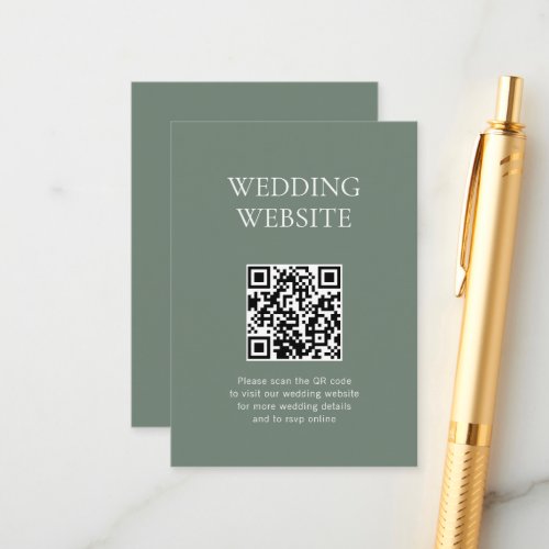 Monogram QR Code Sage Green Wedding Website Enclosure Card