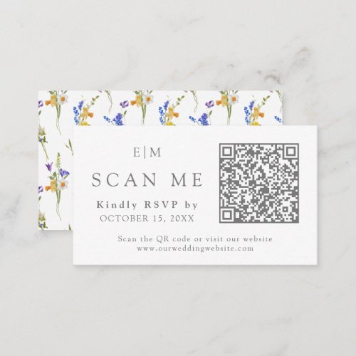 Monogram QR Code Website Floral Wedding RSVP Enclosure Card