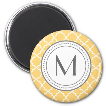 Monogram Quatrefoil Magnet - Yellow by charmingink at Zazzle