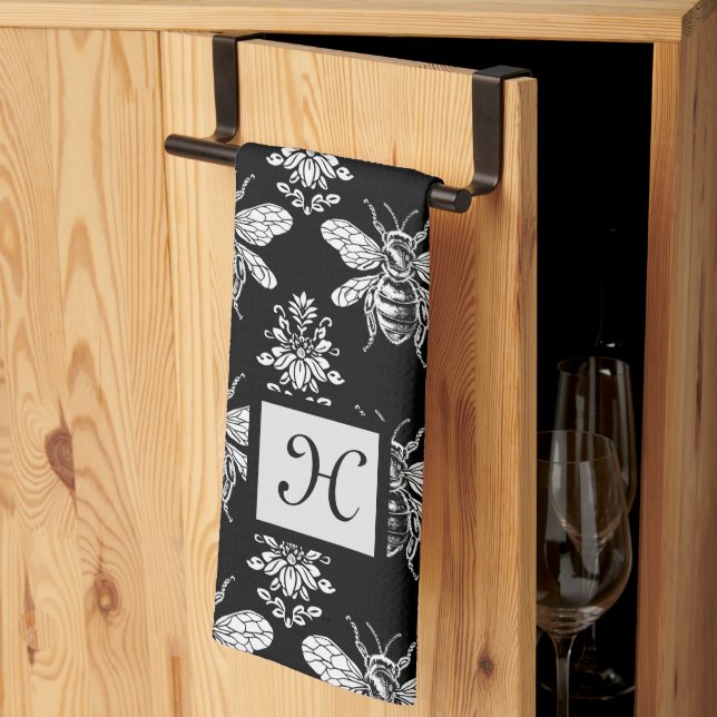 Monogram Queen Bee Kitchen Towel (Thirds Fold)