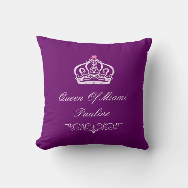 Monogram Queen Crown Throw Pillow (Front)