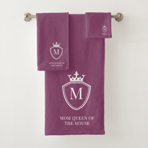 Monogram Queen of the house  purple Bath Towel Set