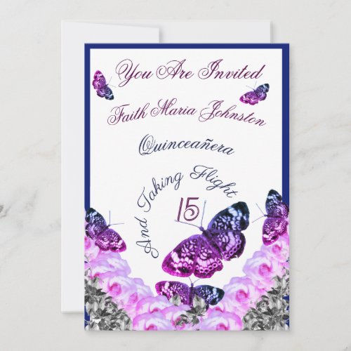 Monogram Quinceaera 15 And Taking Flight RSVP  Invitation