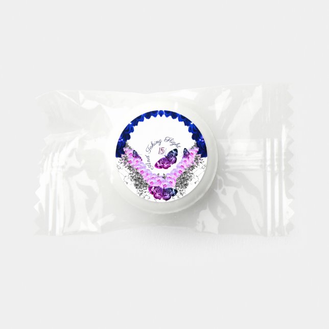 Monogram Quinceañera 15 Taking Flight Butterfly Life Saver® Mints (Front)