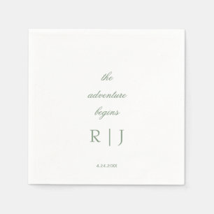 Monogram Quote Script Text Sage Green Wedding Napkins