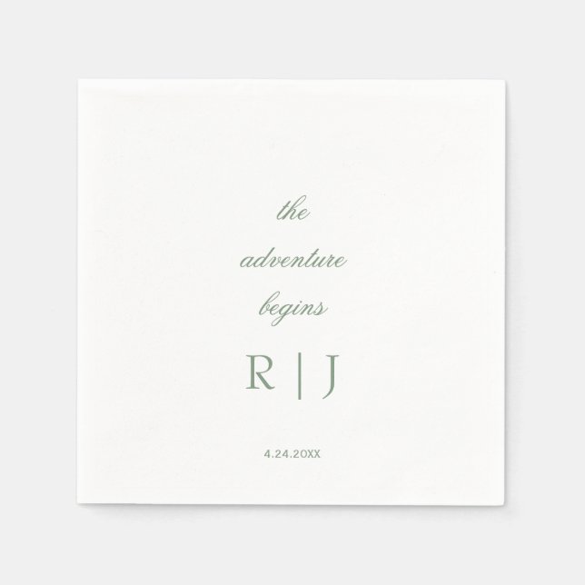 Monogram Quote Script Text Sage Green Wedding Napkins (Front)