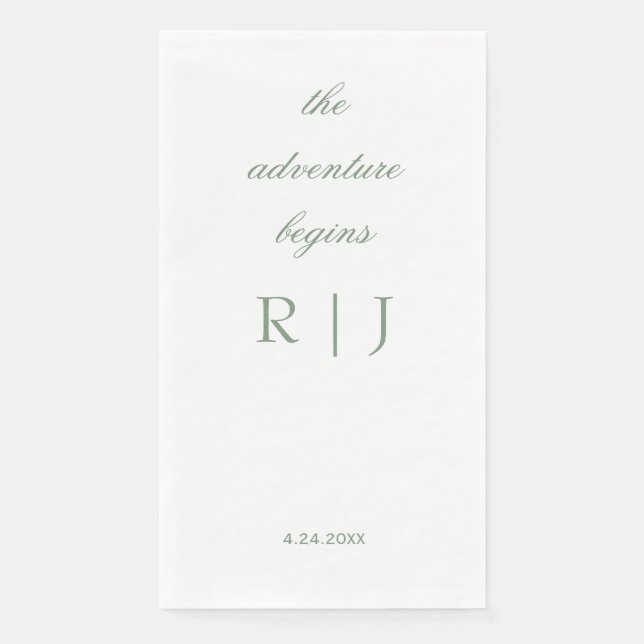 Monogram Quote Script Text Sage Green Wedding Paper Guest Towels (Front)