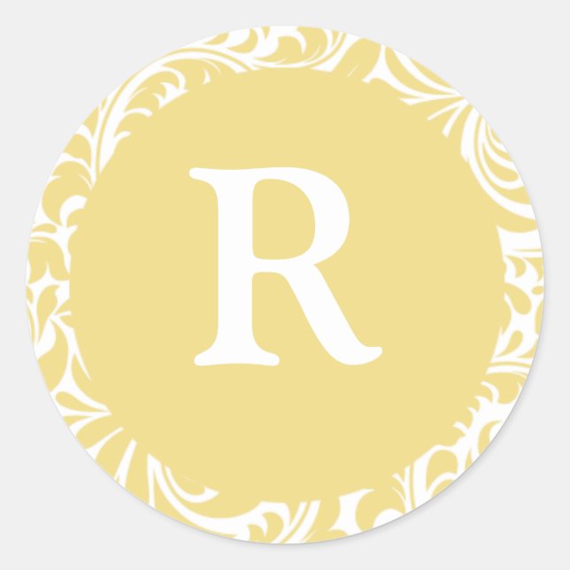 Monogram R Antique Gold Wedding Monograms Envelope Classic Round Sticker (Front)