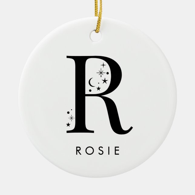 Monogram R Celestial Name  Ceramic Ornament (Front)