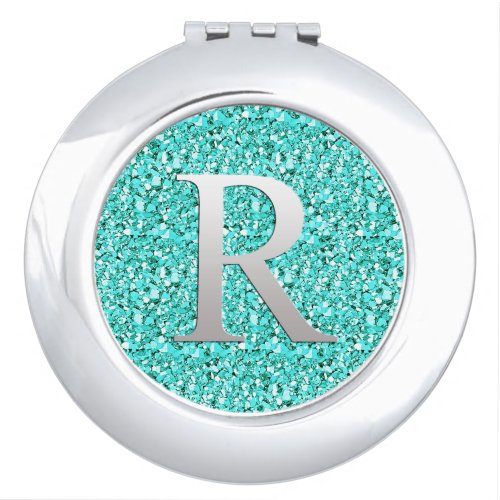 Monogram R druzy crystal _ aquamarine Vanity Mirror
