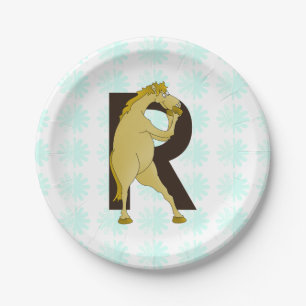 Monogram R Funny Pony Personalised Paper Plates