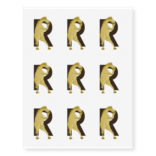 Monogram R Funny Pony Personalised Temporary Tattoos (Front)