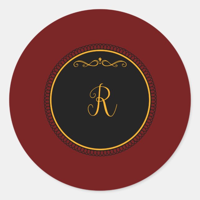 Monogram "R" gold-colored script  Classic Round Sticker (Front)
