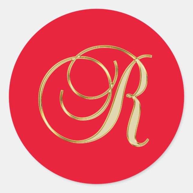 Monogram R gold script Classic Round Sticker (Front)