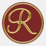 Monogram R in 3D gold Classic Round Sticker
