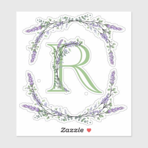 Monogram R Lavender Eucalyptus Sticker