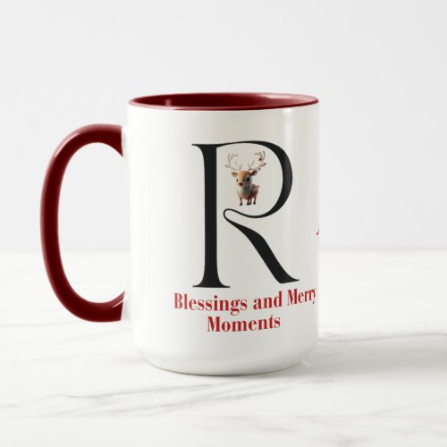 Monogram R Reindeer Blessings and Merry Moments Mug
