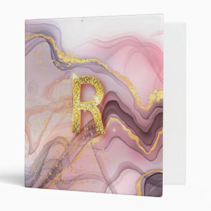 Monogram R Rosegold Pink Glitter Girly Gift 3 Ring Binder