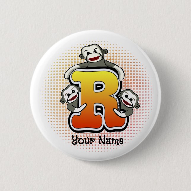Monogram R Sock Monkey   Button (Front)