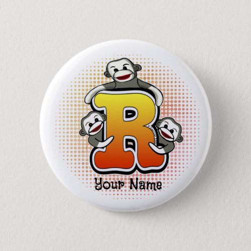Monogram R Sock Monkey   Button